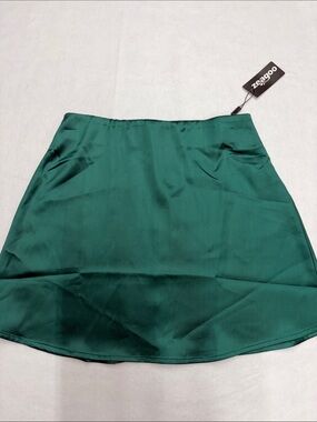 zeagoo Emerald Green Satin Circle a-line Skirt XS nwt